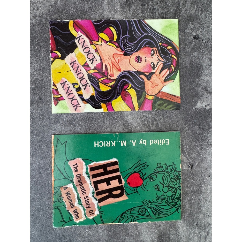 2 Retro Comic Collage Cards Vintage Paperback Ephemera Eve Apple Junk Journal